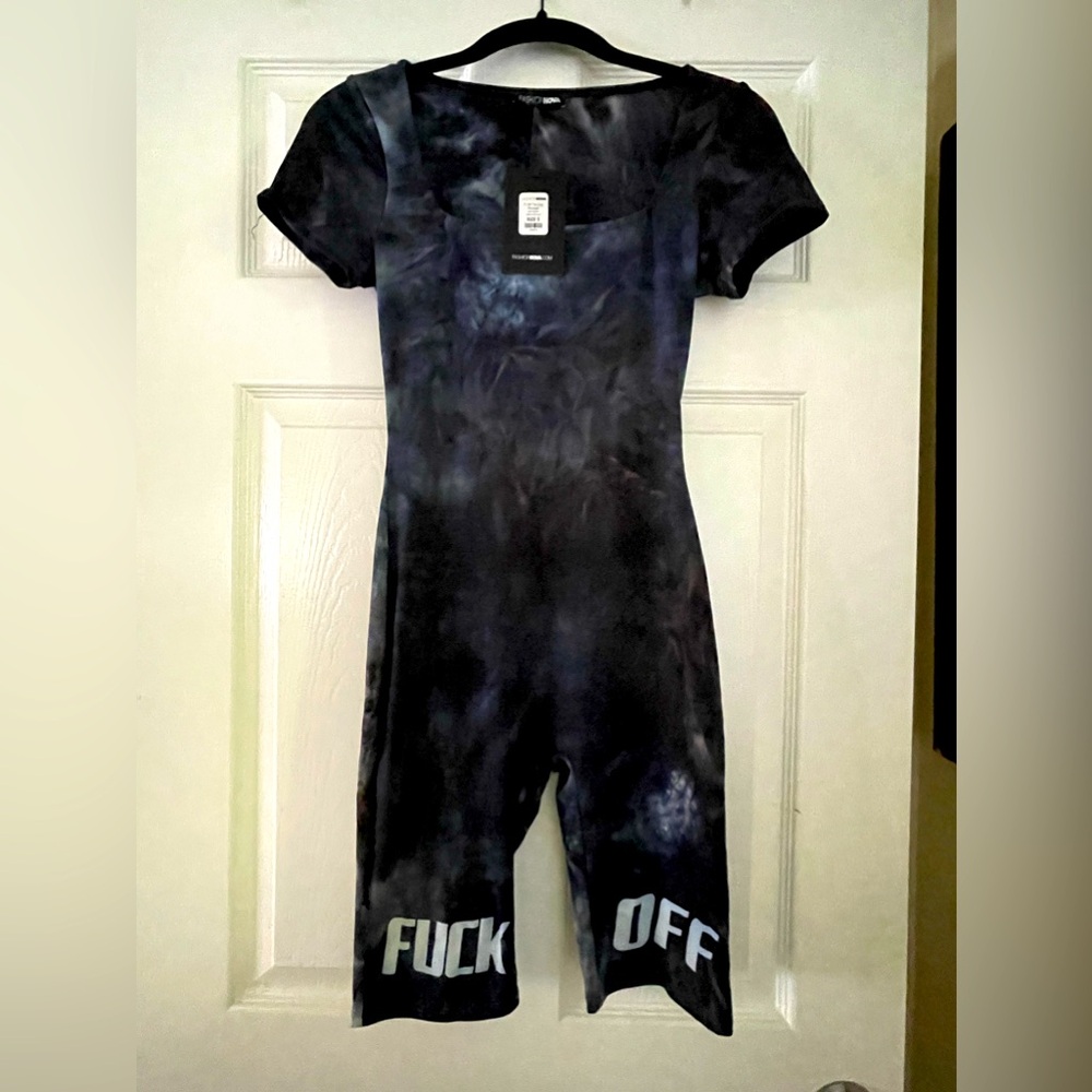 BNWT FashionNova Tye Dye Romper “FU** OFF”